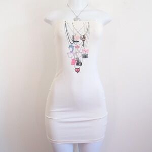 y2k graphic necklace tube dress white bodycon